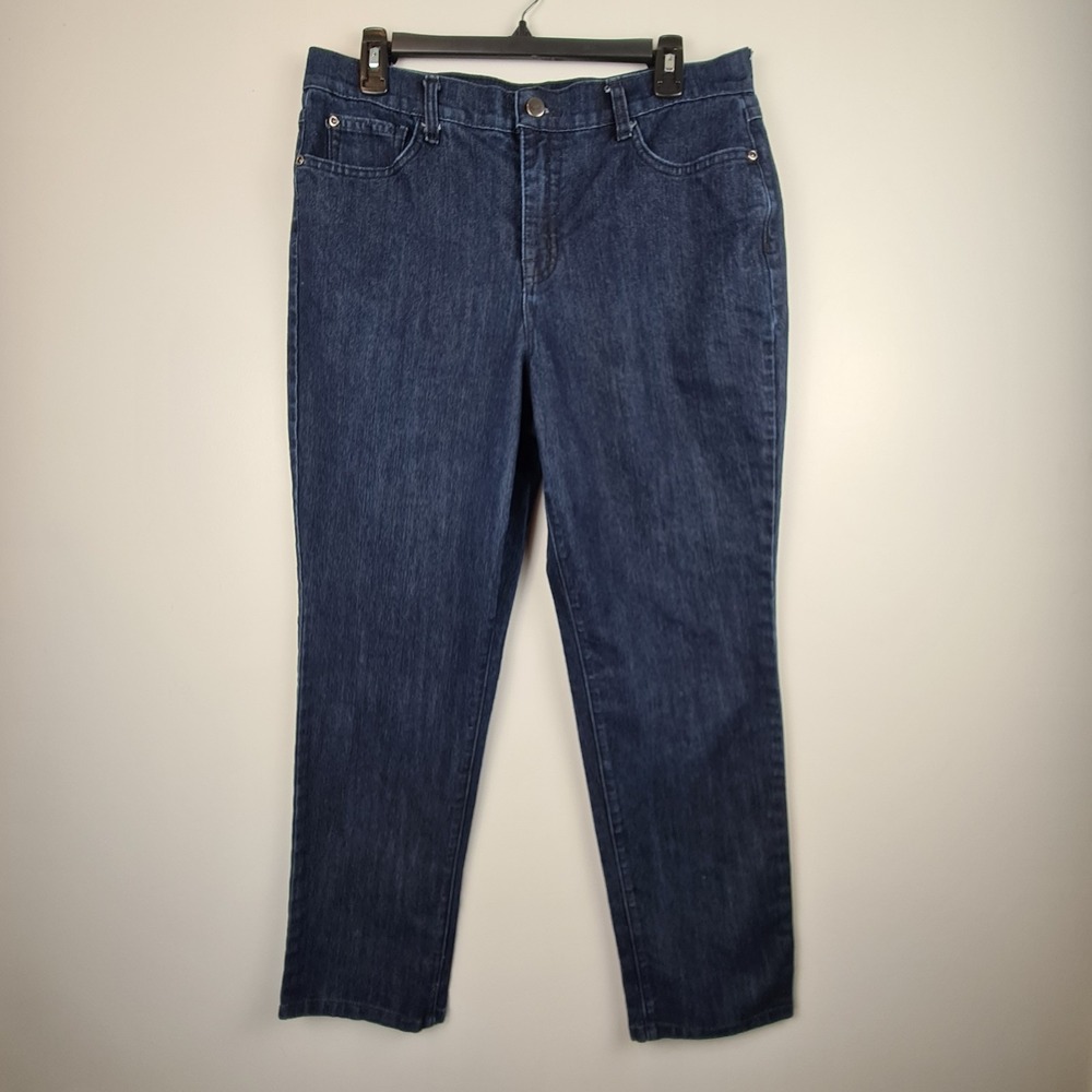 Emily B Womes Dark Wash Stretch Jeans Straight Leg Size‎ 12 Denim Pocket Detail